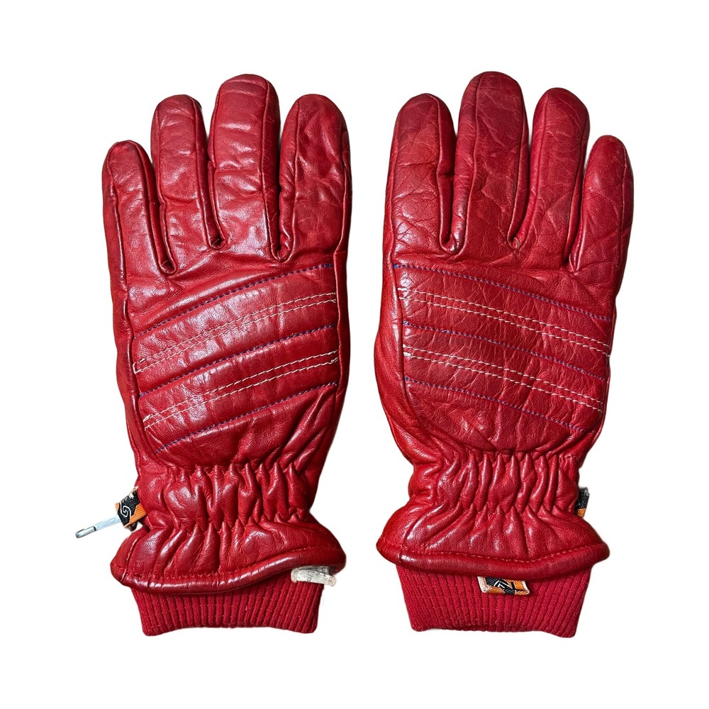 Vintage 80s Kombi Red Leather Ski Gloves Ladies Large Winter Ribbed Cuff
